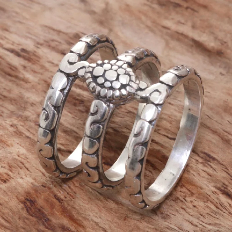 Women’s custom engagement rings-Handmade Sterling Silver 'Bali Trio' Ring (Indonesia)