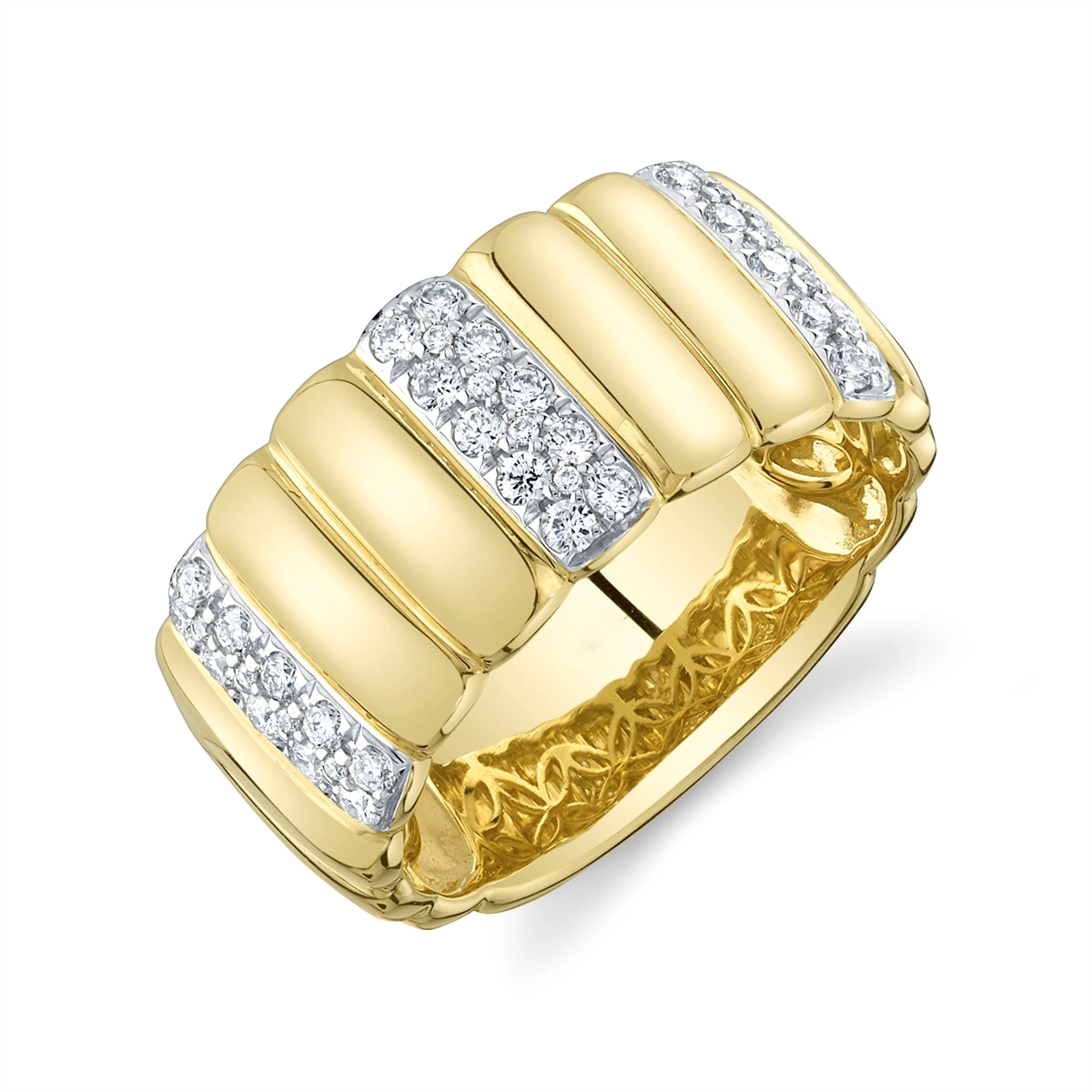 Women’s two-tone engagement rings-14K Yellow Gold Banded Diamond Ring