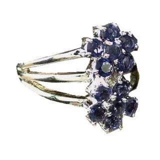 Women’s diamond eternity rings-Handmade Sterling Silver 'Dazzling Daisies' Iolite Cluster Ring (India)