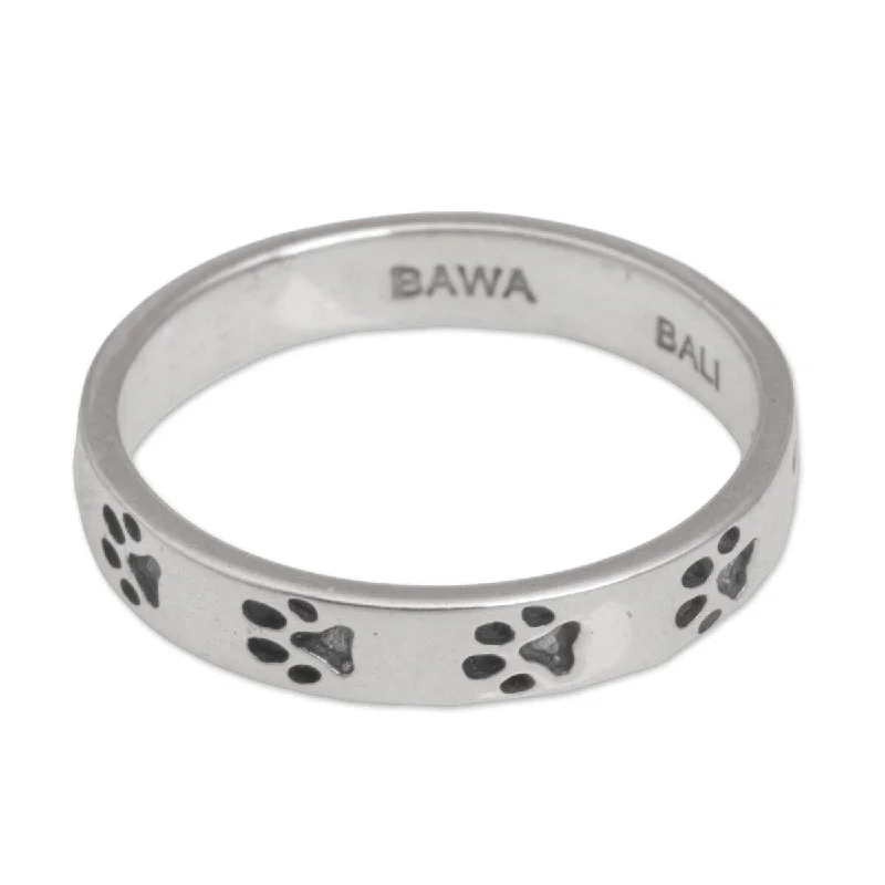 Women’s wedding ring sets-NOVICA Paw Prints, Sterling silver band ring