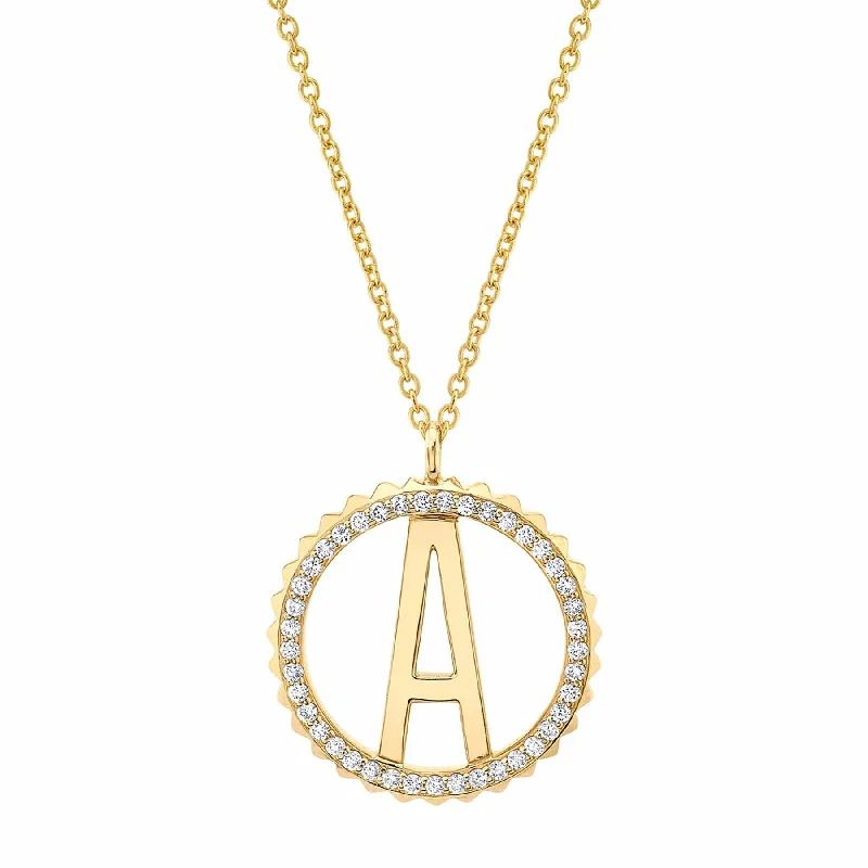 Women’s diamond halo necklaces-Tetra Pavé Initial Medallion