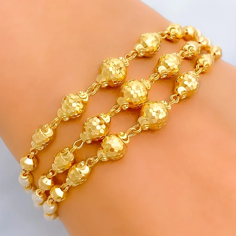 Women’s adjustable bangles-Shimmery Disco Orb 22k Gold Pearl Bracelet