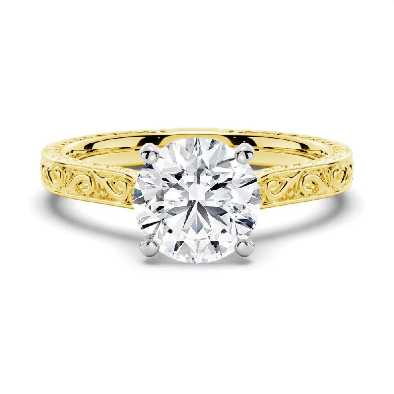 Women’s engagement rings with topaz-Vintage Two-Tone Round Moissanite Engagement Ring With Milgrain Edges