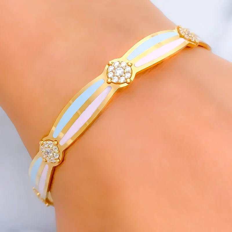 Women’s simple silver bracelets-Colorful Dainty 22k Gold CZ Bangle