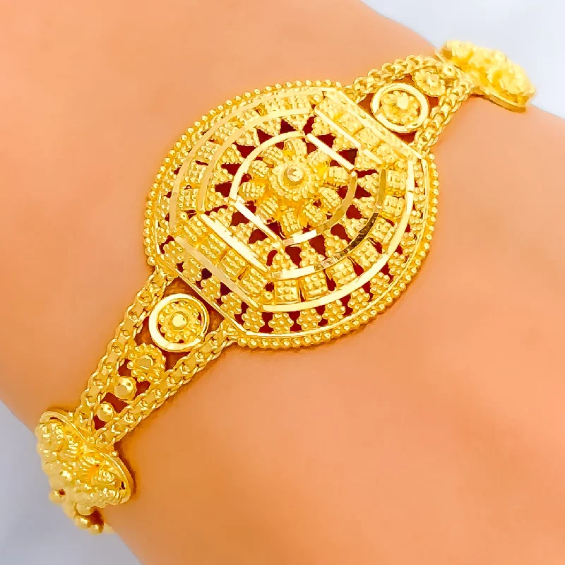 Women’s tennis bangles-Shimmering Symmetrical 22k Gold Oval Bracelet