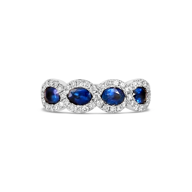 Women’s custom engagement rings-14K White Gold Sapphire and Diamond Ring