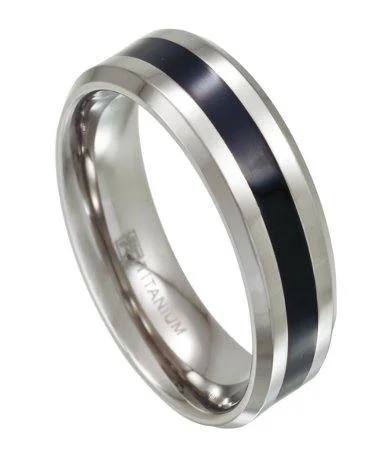 Women’s art deco diamond engagement rings-Mens Titanium Wedding Ring with Black Resin Inlay | 8mm