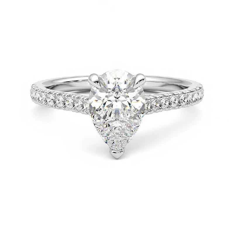 Women’s vintage halo engagement rings-Pear Cut Moissanite Engagement Ring with Hidden Anniversary Stone and Pavé Accents