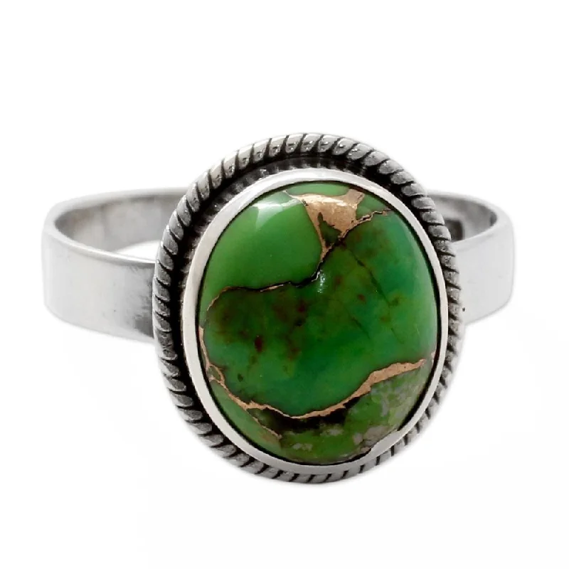 Women’s custom design rings-Handmade Sterling Silver 'Green Fields in Jaipur' Turquoise Ring (India)