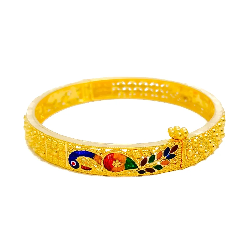 Women’s bangles with charms-Vibrant Peacock 22k Gold Baby Bangle