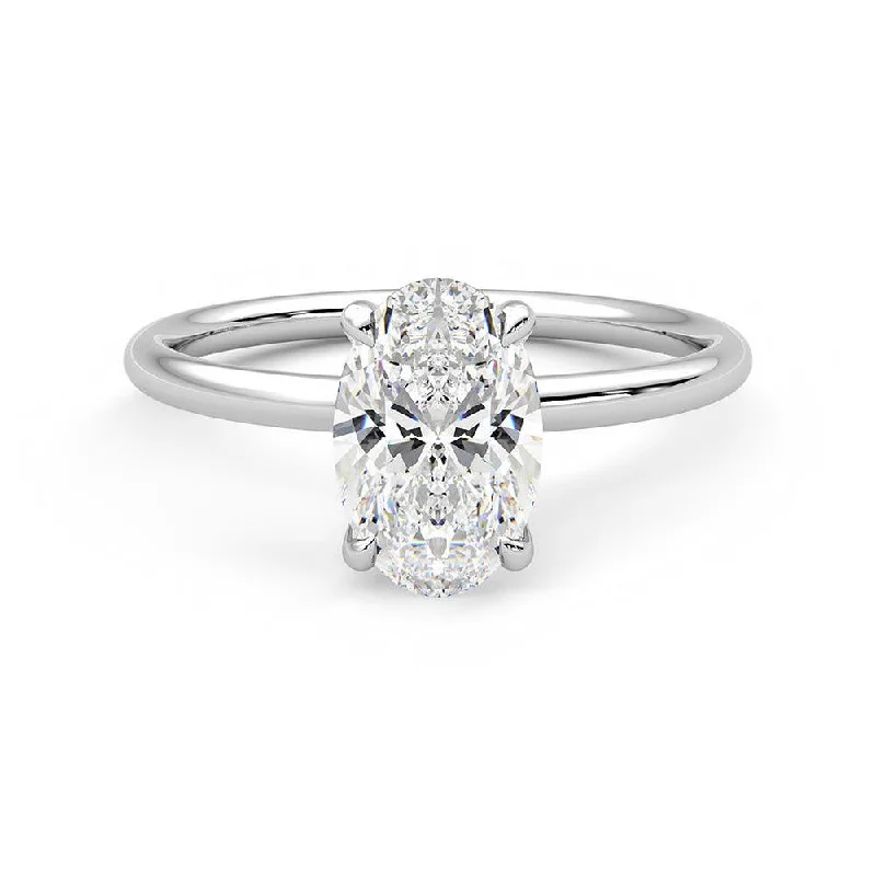 Women’s oval cut engagement rings-Solitaire Oval Cut Moissanite Engagement Ring with Hidden Anniversary Stone