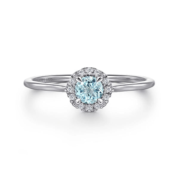 Women’s radiant cut engagement rings-14K White Gold Aquamarine and Diamond Ring