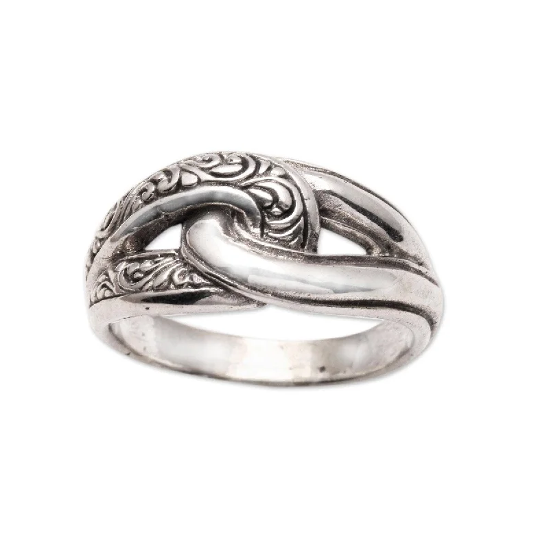 Women’s multi-stone rings-NOVICA Elegant Link, Sterling silver band ring