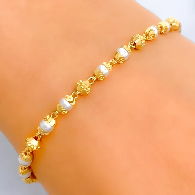 Women’s wrap-around bracelets-Delicate Single Line 22k Gold Pearl Bracelet