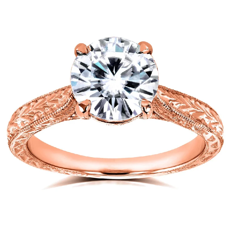 Women’s diamond cocktail rings-Annello by Kobelli 14k Rose Gold 1 1/2ct TGW Forever One Moissanite and Diamond Antique Cathedral Ring (G-H, I1-I2)