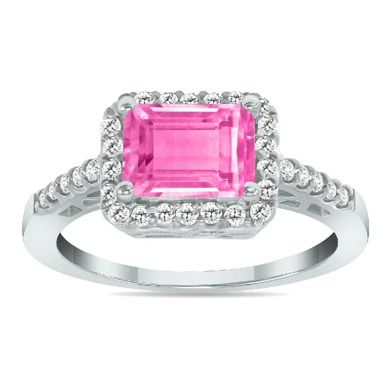 Women’s wedding rings with sapphire-Marquee Jewels 2 1/2 Carat TW Emerald Cut Pink Topaz Diamond Ring in 10K White Gold