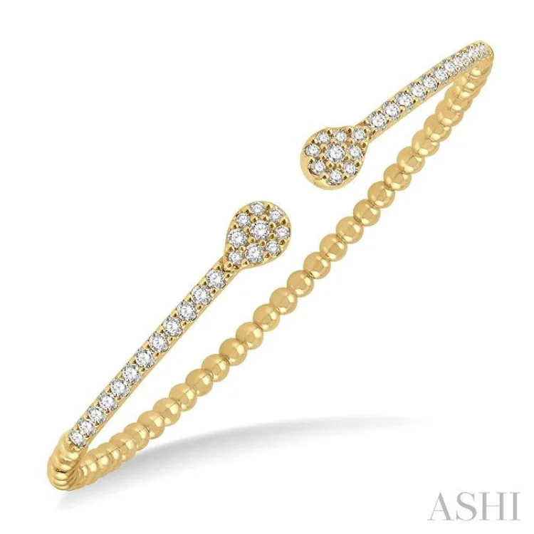 Women’s simple bangles-1 ctw Pear Shape Round Cut Diamond Open Cuff Bangle in 14K Yellow Gold