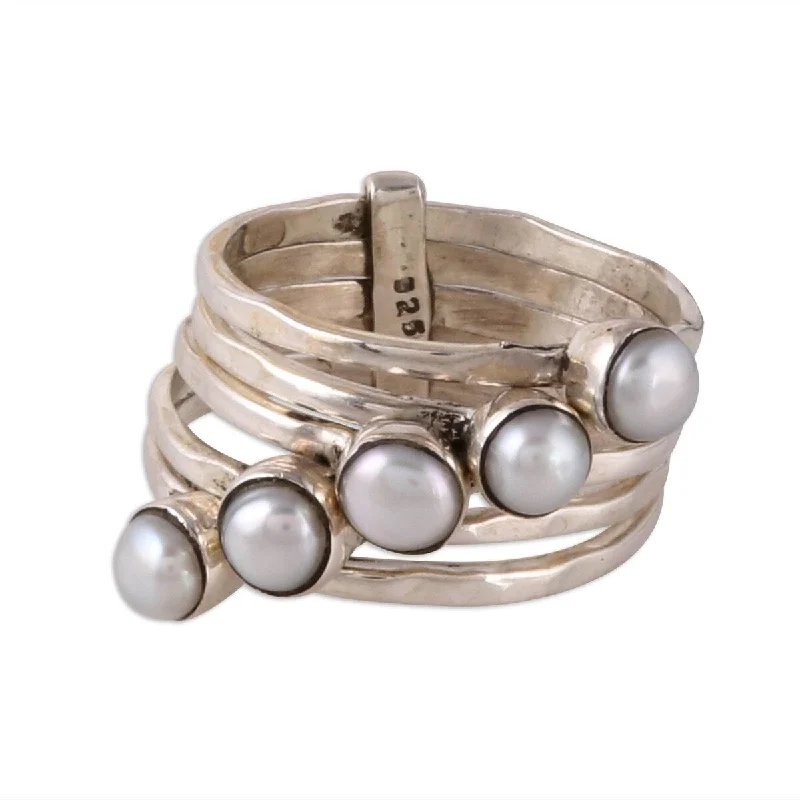 Women’s wedding rings with sapphire-NOVICA White Glow, Cultured pearl cocktail ring