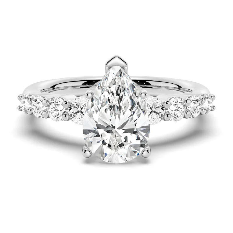 Women’s fancy diamond engagement rings-Classic Shared-Prong Pear Shaped Moissanite Engagement Ring