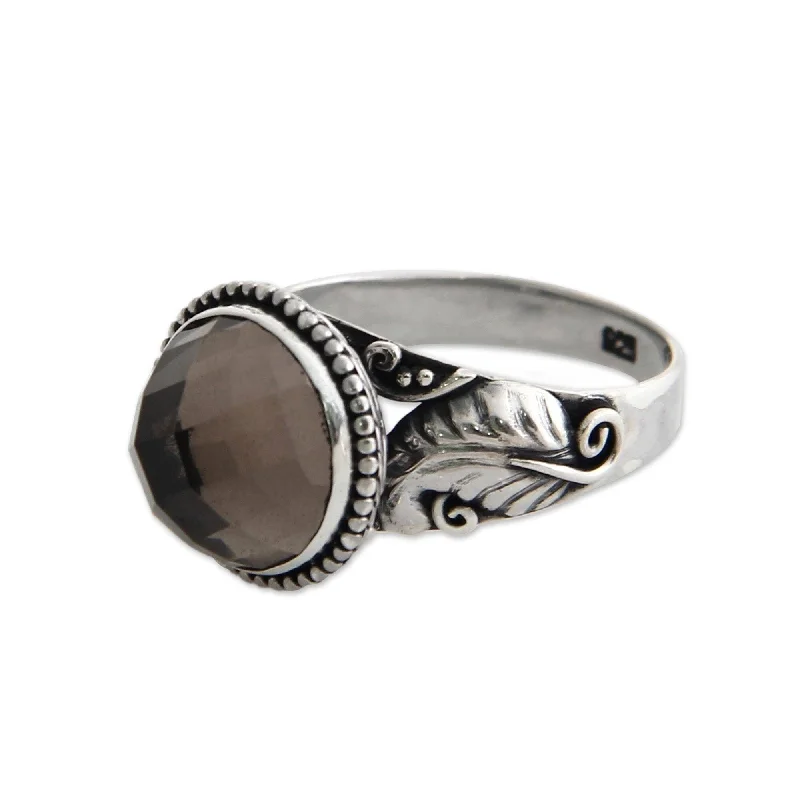 Women’s bridal rings-Handmade Mount Agung Path Smoky Quartz Sterling Silver Ring (Indonesia)