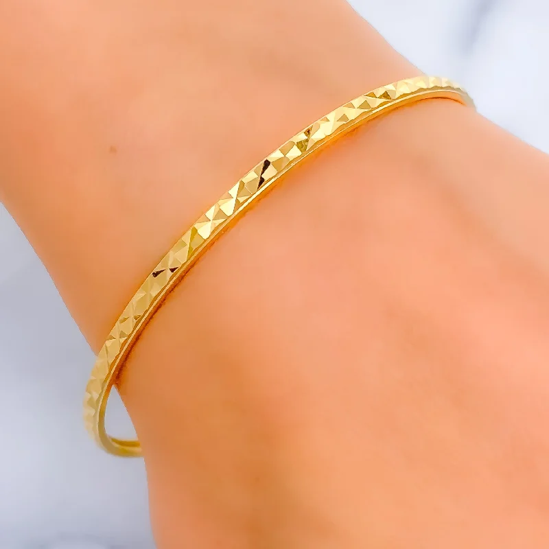 Women’s silver charm bracelets-Thin Everyday Glowing 22k Gold Bangle