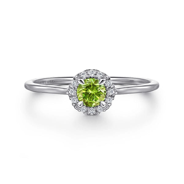 Women’s princess cut engagement rings-14K White Gold Peridot and Diamond Ring