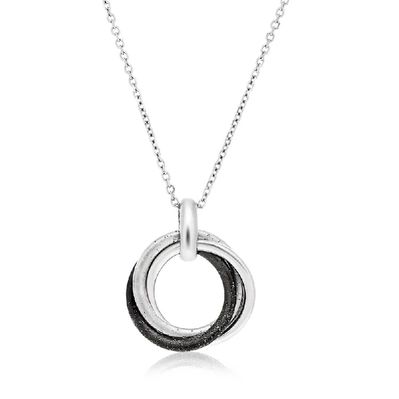 Women’s eternity rings-Sterling Silver with Black Tone Interlaced Diamond Dust Rings Pendant