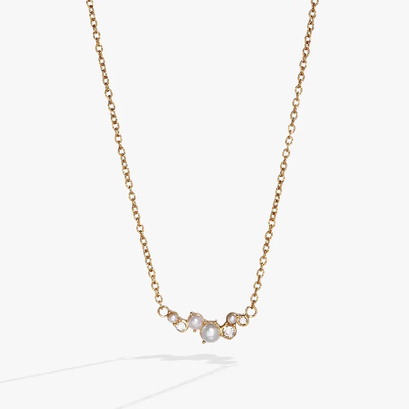 Women’s 14k gold necklaces-Pearl & Crystal Pendant Necklace