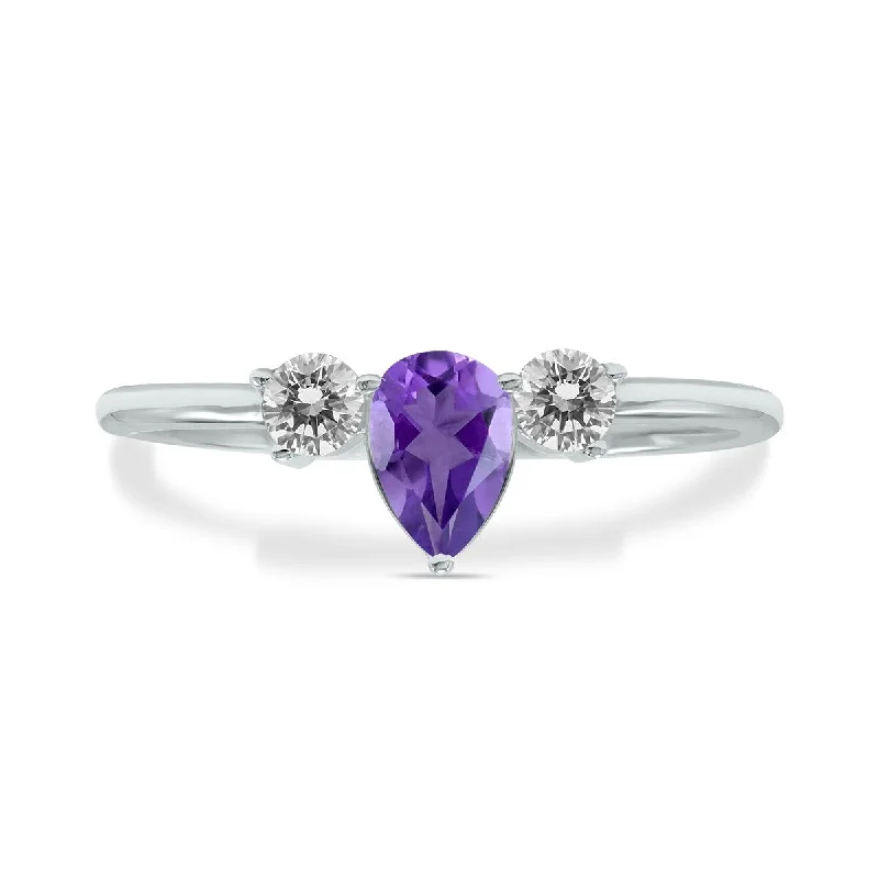 Women’s geometric rings-Marquee Jewels 1/2 Carat TW Pear Shape Amethyst and Diamond Ring in 10K White Gold