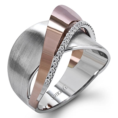 Women’s affordable engagement rings-Simon G 18K White & Rose Gold Overlapping Diamond Ring