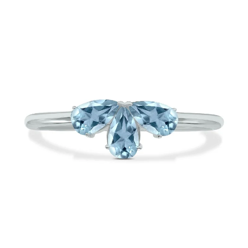 Women’s flower-shaped rings-Marquee Jewels Aquamarine Pear Shape Three Stone Ring in 10K White Gold