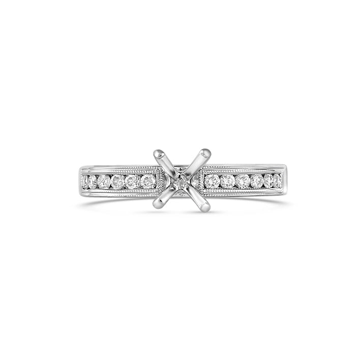 Women’s sparkling engagement rings-Simon G 18K White Gold Semi Mount Diamond Ring with Euro Shank and Diamonds on Profile (Estate)