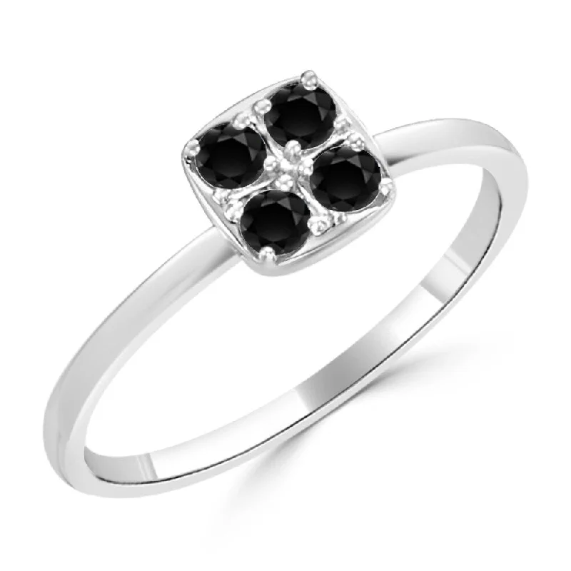 Women’s classic engagement rings-Auriya 10K Gold 1/4ct TDW Petite 4-Stone Geometric Black Diamond Stackable Ring