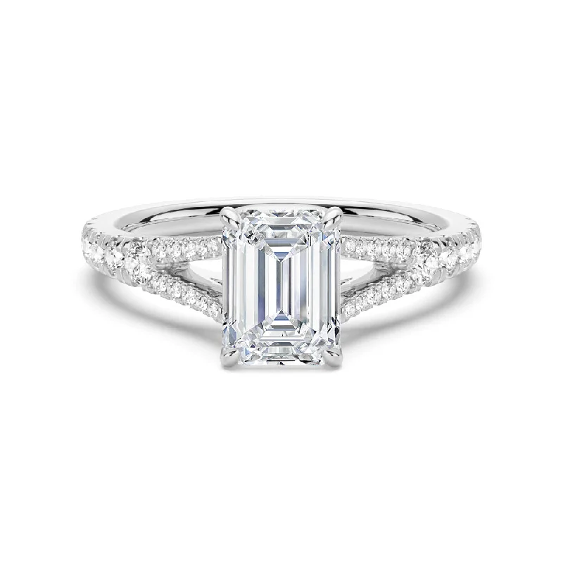 Women’s halo sapphire engagement rings-NEW Emerald Cut Split-Shank Moissanite Engagement Ring