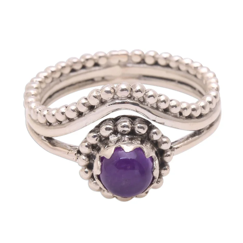 Women’s multi-diamond rings-NOVICA Enshrined, Amethyst cocktail ring