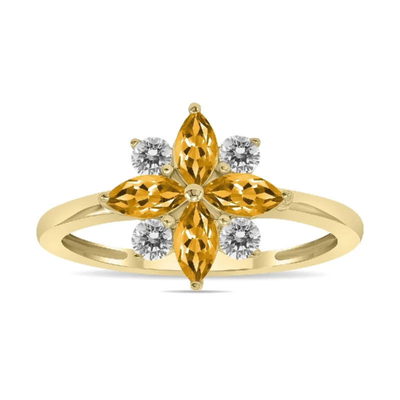 Women’s modern diamond rings-Marquee Jewels 3/4 Carat TW Citrine and Diamond Flower Ring in 10K Yellow Gold