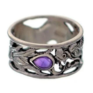 Women’s two-tone wedding bands-NOVICA Sterling Silver 'Dragon Guardian' Amethyst Ring