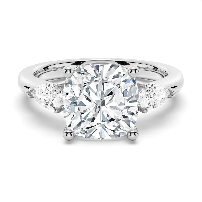 Women’s cushion halo engagement rings-Classic Cushion Cut Three Stone Engagement Ring