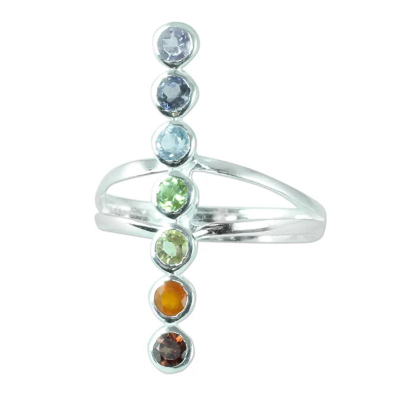 Women’s luxurious wedding rings-Handmade Sterling Silver Peaceful Harmony Multi-gemstone Ring (India)