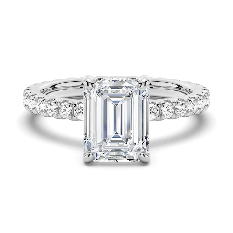 Women’s affordable diamond engagement rings-Emerald Cut Moissanite Engagement Ring With Eternity Pave Band