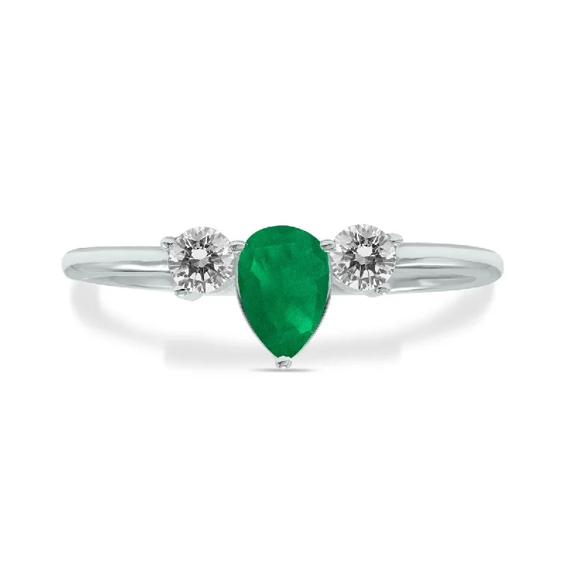 Women’s unique engagement rings-Marquee Jewels 1/2 Carat TW Pear Shape Emerald and Diamond Ring in 10K White Gold