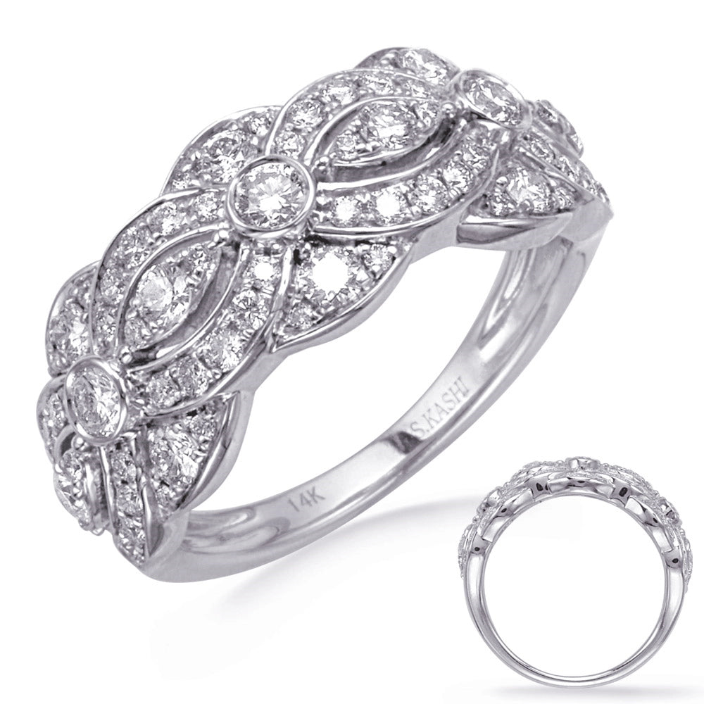 Women’s affordable diamond engagement rings-14K White Gold Wide Diamond Ring with Vintage Design