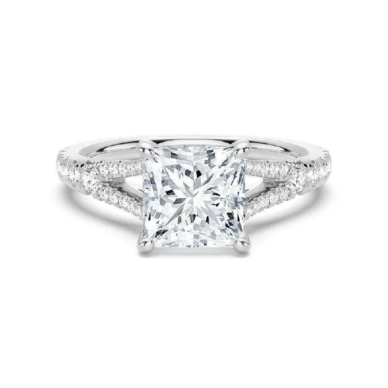 Women’s platinum halo engagement rings-Princess Cut Split-Shank Engagement Ring