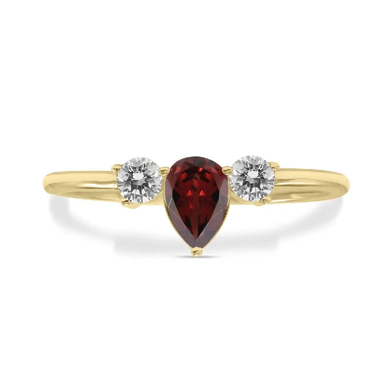 Women’s radiant cut rings-Marquee Jewels 1/2 Carat TW Pear Shape Garnet and Diamond Ring in 10K Yellow Gold