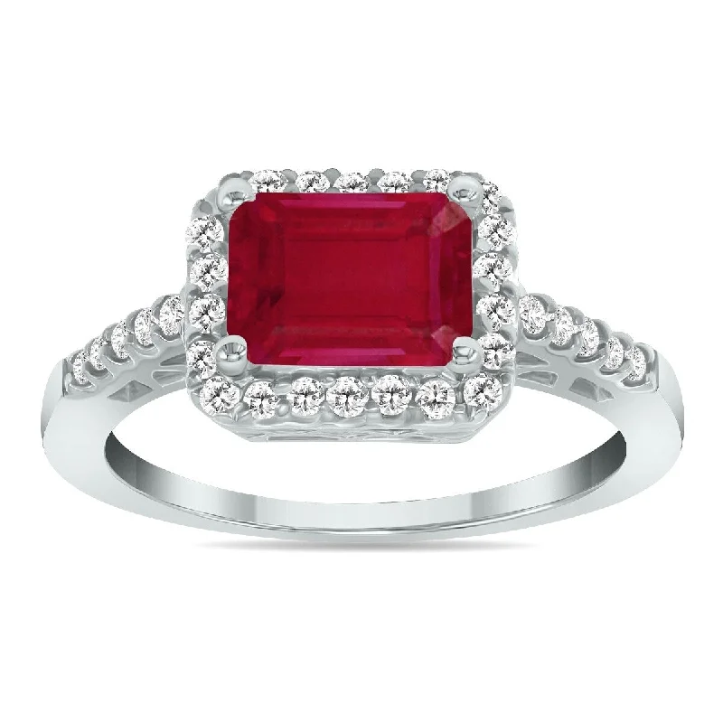 Women’s sterling silver rings-Marquee Jewels 2 1/2 Carat TW Emerald Cut Ruby Diamond Ring in 10K White Gold