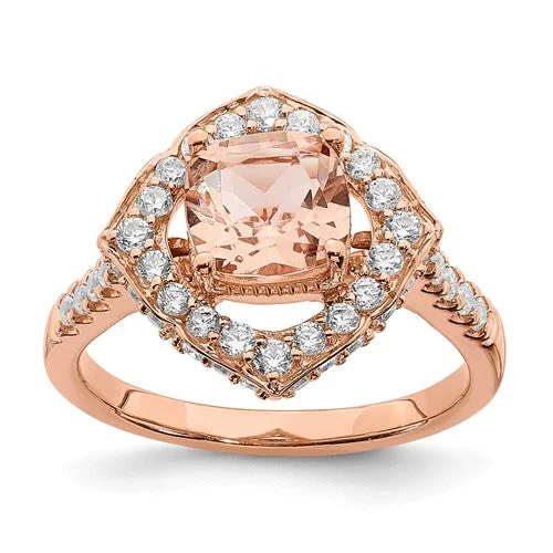 Women’s vintage-inspired engagement rings-14k Rose Gold Morganite Diamond Halo Engagement Ring