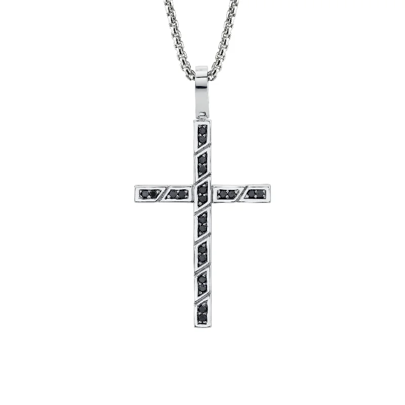 Women’s simple gold necklaces-Box Black Diamond Cross Pendant