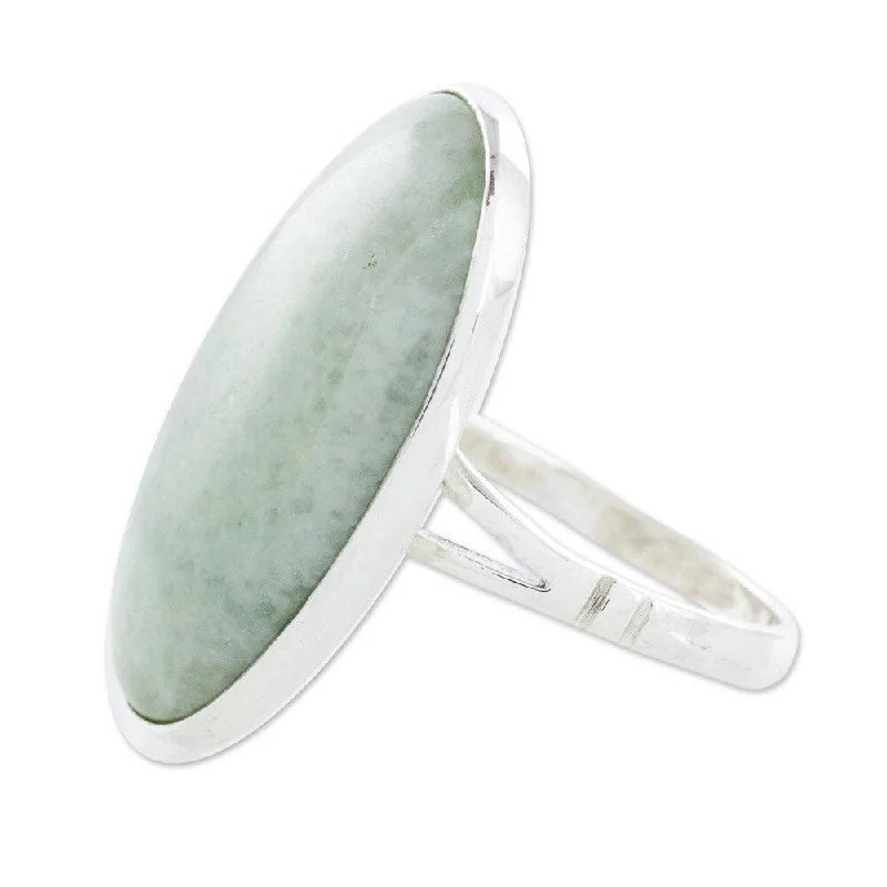 Women’s simple eternity rings-Handmade Sterling Silver Pale Green Tonalities Jade Ring (Guatemala)