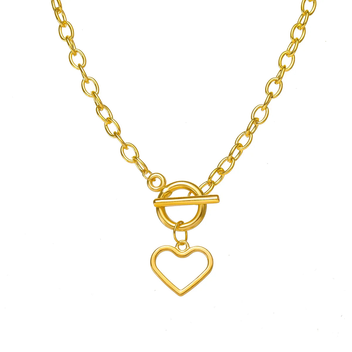 Women’s cross pendant necklaces-New Heart Pendent Ot Buckle Alloy Thick Clavicle Chain