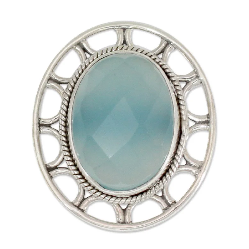 Women’s gemstone cocktail rings-Handmade Sterling Silver 'Mumbai Sky' Chalcedony Cocktail Ring (India)